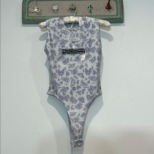 My Mum Made It Butterfly Print high cut hip stretch Bodysuit id holder Gray M/L